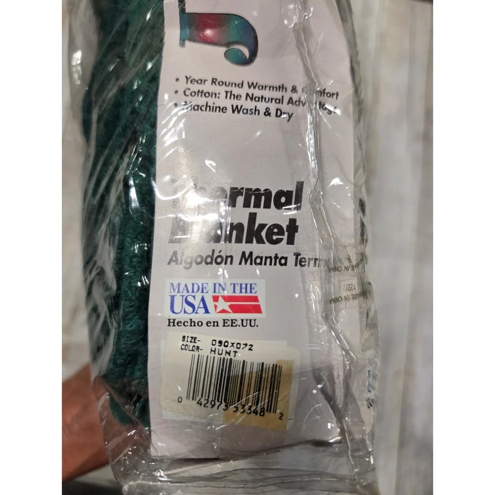Jubilee Hunter Green Thermal Blanket 100% Cotton Twin Full 72x90 Made in USA NOS